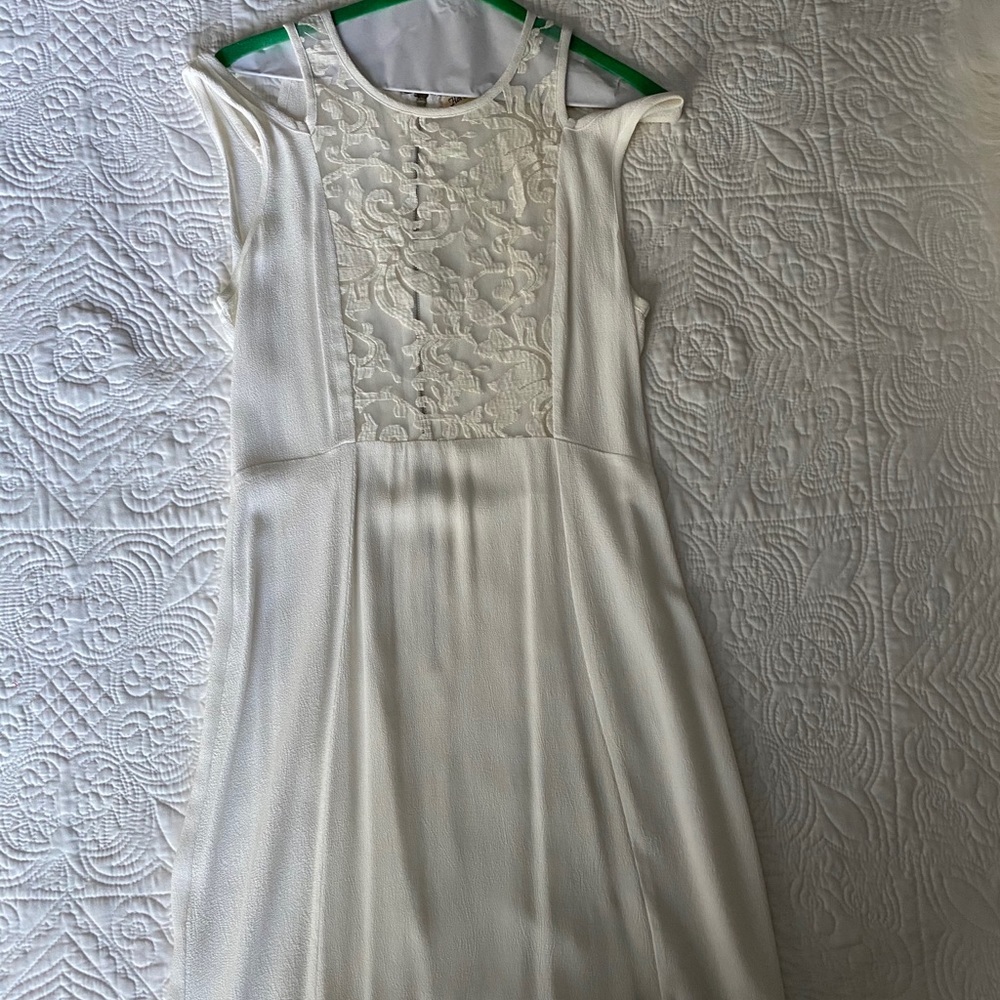 White mini dress with off the shoulder straps